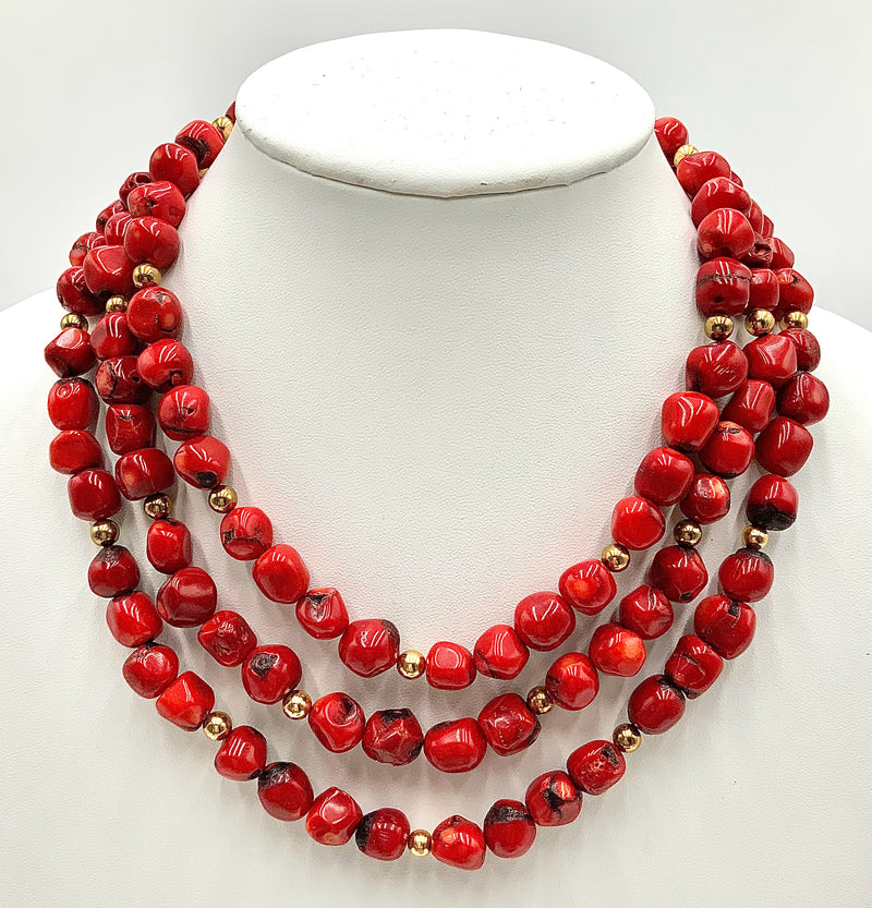 Kenneth Jay Lane Goldtone Metal & 3-Strand Coral Beaded Necklace