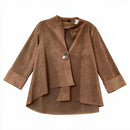 IC BY CONNIE K. Brown Faux Suede Asym Hem w/Oversize Button Jacket