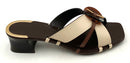 TORY BURCH Cream Brown Leather Artisanal Knot Heeled Mule Sandals 6.5