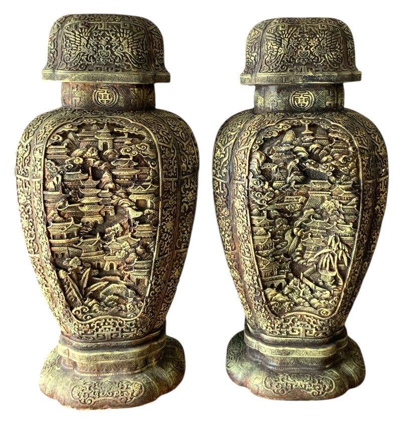 Pair of Asian Inspired Plaster Vases
