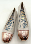 GUCCI Mystic White Rose Gold Nappa Leather Perforated GG Cap Toe Flats 38