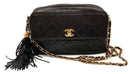 CHANEL Vintage Brown Lambskin Turnlock Flap Chain Strap Tassel Crossbody Bag