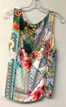 JOHNNY WAS Green/Blue/Pink/Multi Floral S/L Top