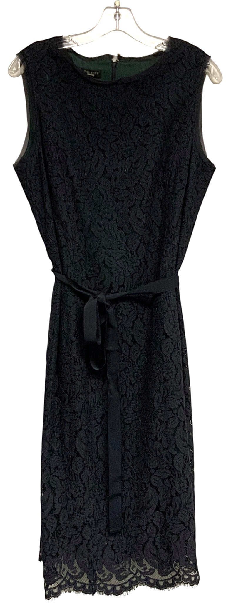 TALBOTS Black Lace Overlay S/L Belted Dress