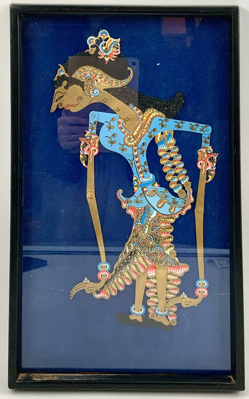 Indonesian Wayang Kulit Puppet in Black Frame
