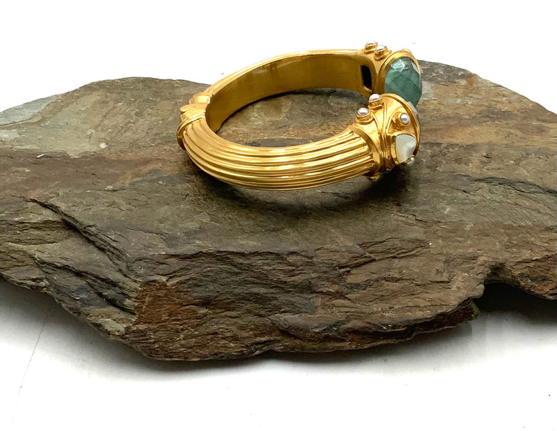 Julie Vos Gold Plated Simulated Aqua Marine & Pearl Bracelet
