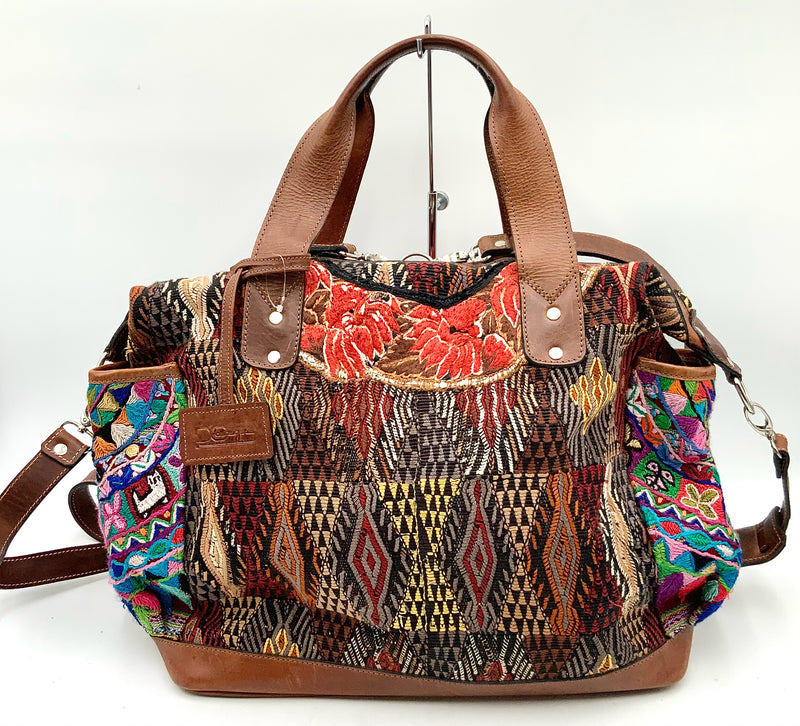 DC BAGS GUATEMALA Multi Color Woven w/Brown Lea Straps Tote/Backpack