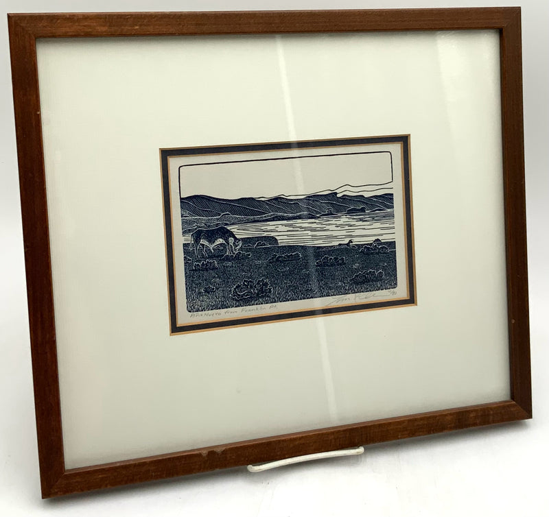Vintage Blue Woodblock Print of Franklin Point by Tom Killion