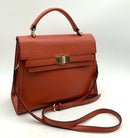FREDERIC PARIS Burnt Orange Grained Leather Top Handle Satchel