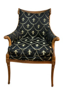 Carved Wood Armchair with Fleur di Lis Upholstery