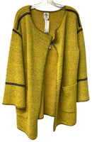 RAIN + ROSE Mustard Marled w/Grey Trim L/S Open Cardigan