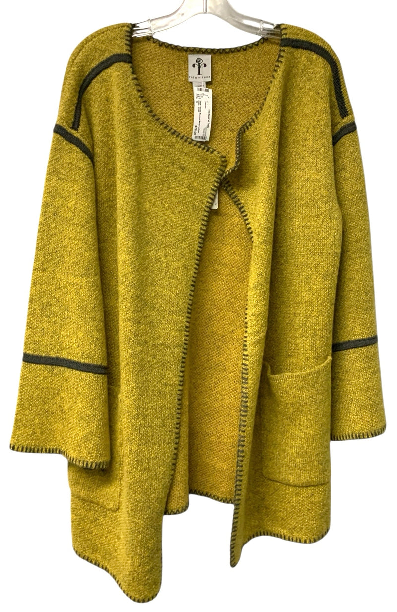 RAIN + ROSE Mustard Marled w/Grey Trim L/S Open Cardigan