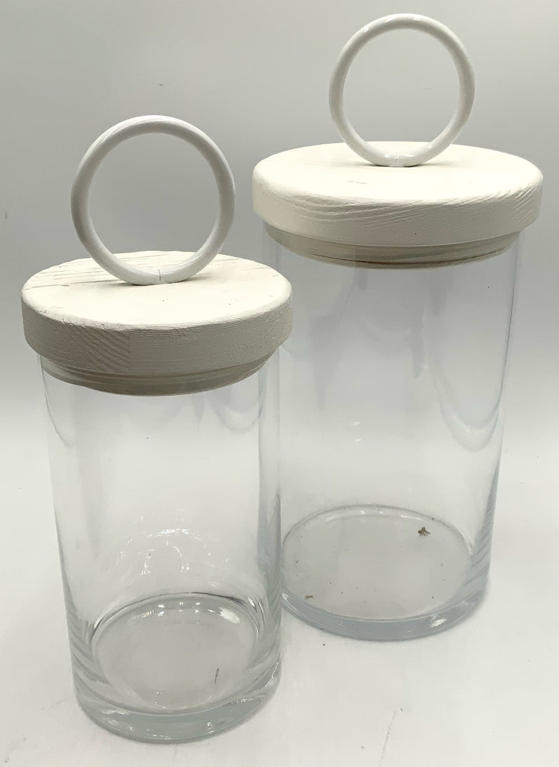 Pair Etu Home Bianca Glass Lidded Canisters