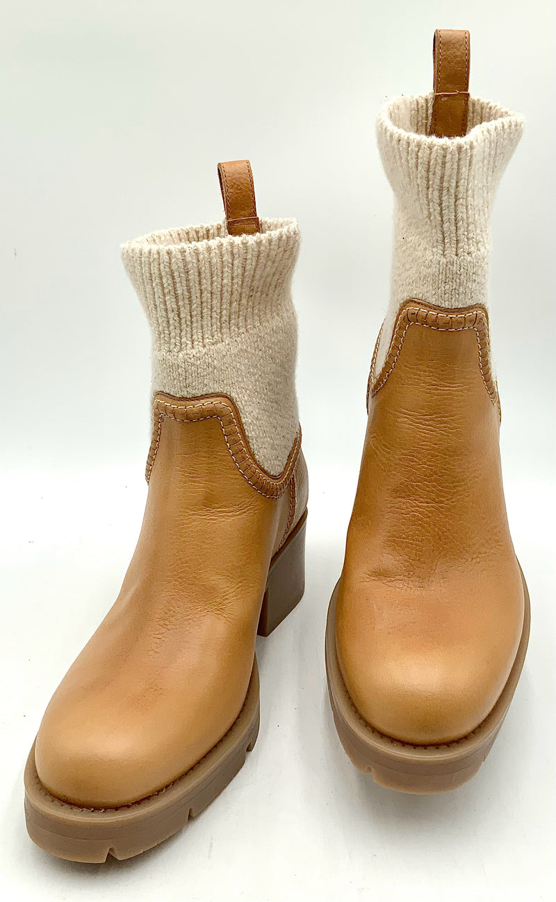 CHLOE Quiet Brown Cream Knit Neva Ankle Boots 40W