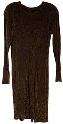 ESQUALO Brown/Black Leo Burn-Out Velvet Knotted Front L/S Dress