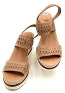 GENTLE SOULS Tan Braided Leather Double Strap Elyssa Wedge Sandals 7.5