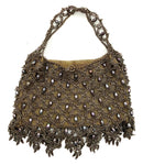 KENNY MA Antiqued Brass Metal Mesh Pearl Detail Mini Handbag