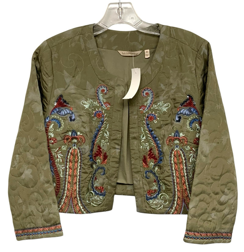 SOFT SURR. Olive w/Multi Embroid & Seed Beads Cropped Jacket
