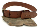 BURBERRY Brown Leather Brasstone Hardware Wide Belt Size S/M