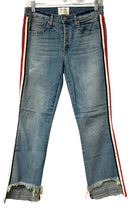 MCGUIRE Lt Wash w/Red/Black/White Tuxedo Stripe Raw Hem Jeans