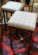 Pair of Barstools with Plaid Upholstery