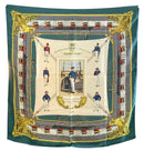 HERMES Vintage Teal Gold Grey Multi Silk Naval Motif "Jeanne D'Arc" Scarf