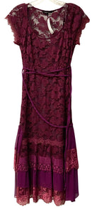 NANETTE LEPORE Wine w/Wine Lace Overlay Scoop Neck S/S Dress