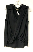 L'AGENCE Black Drape Front S/L Silk Top