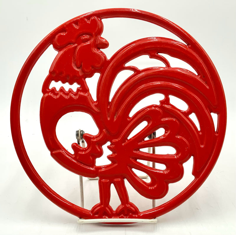 Vintage Red Trivet with Rooster Motif