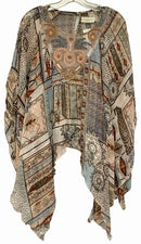 4 LOVE & LIBERTY Blush/Blue/Multi w/Mesh Embroid Neck L/S Sheer Silk Top