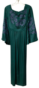 ONE COLLECTIVE Green w/Blue Floral Embroid Bell Sleeve Dress