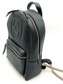GUCCI Black Grained Leather GG Embossed Soho Chain Strap Backpack