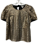 J CREW Black Gold Gingham Tie Back S/S Top