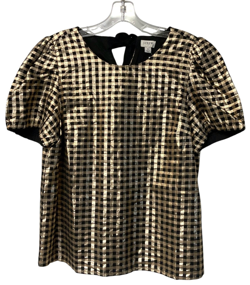 J CREW Black Gold Gingham Tie Back S/S Top