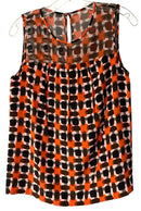 KATE SPADE Orange/Black/Pink Geo Print S/L Silk Top