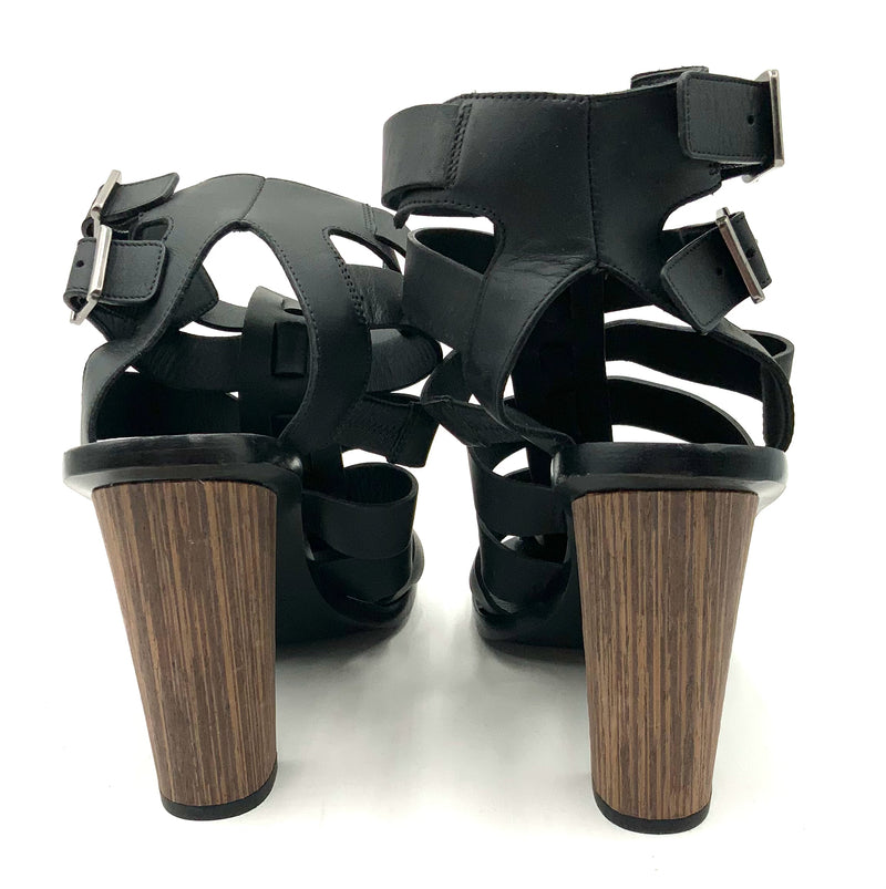 VINCE Black Leather Caged Nicolette H/H Sandals 8M