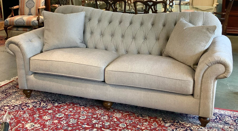 Neutral Roll Arm Sofa with Tufted Back-AS-IS