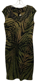 ST JOHN Black Lime Orange Patterned Knit Embellished Collar Cap Slv Dress