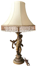 Vintage Cherub Lamp with Beaded Shade