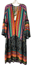 JOHNNY WAS Black Multi Silk Gemma Pleated Kimono