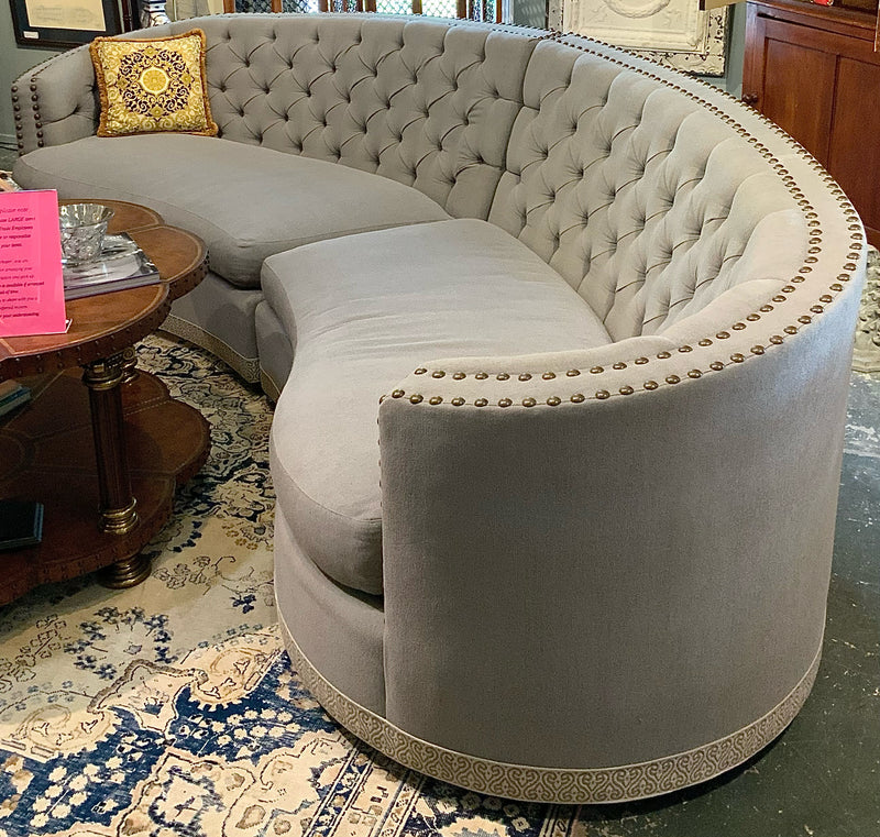 Custom Two Piece Curved Sofa With Linen Upholstery