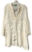 AMTICA SANTORIA White Mesh w/Lace & Sequin Embell Detail Tie Neck L/S Dress