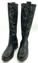 WOLKY Black Leather Palm Printed Lace Back Hayden Tall Boots 40