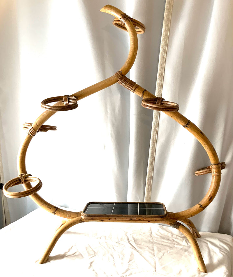 Vintage Rattan 6 Pot Plant Holder
