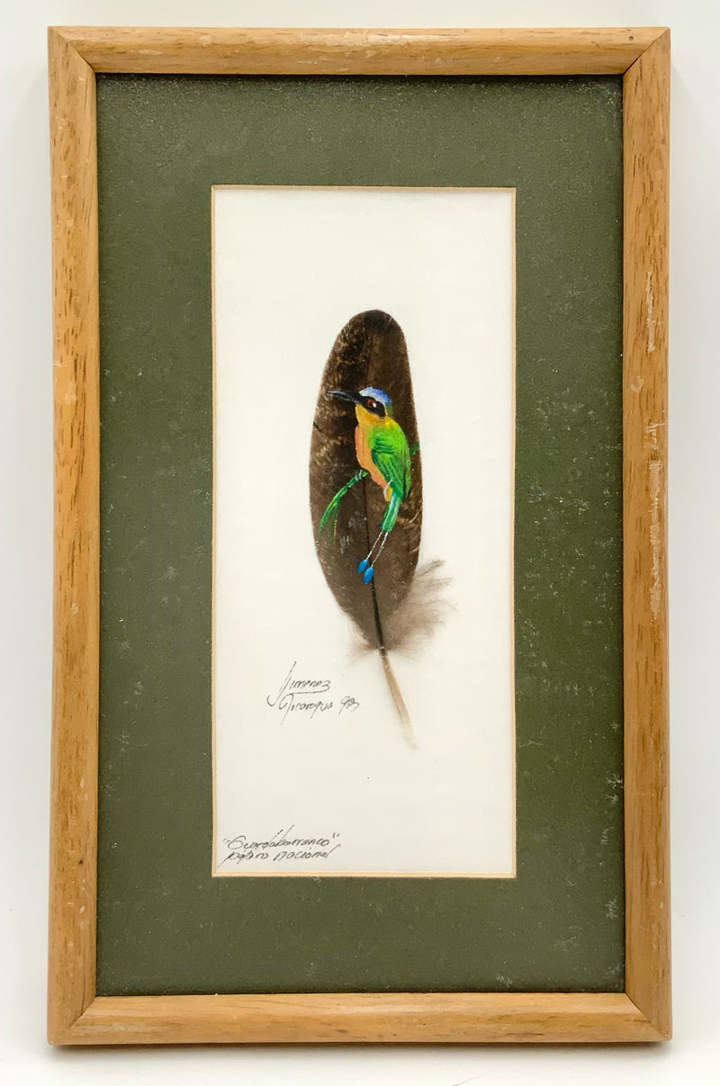 Signed Painted Feather in Wood Frame