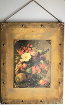 Pair of Floral Prints on Fabric With Metal Accents