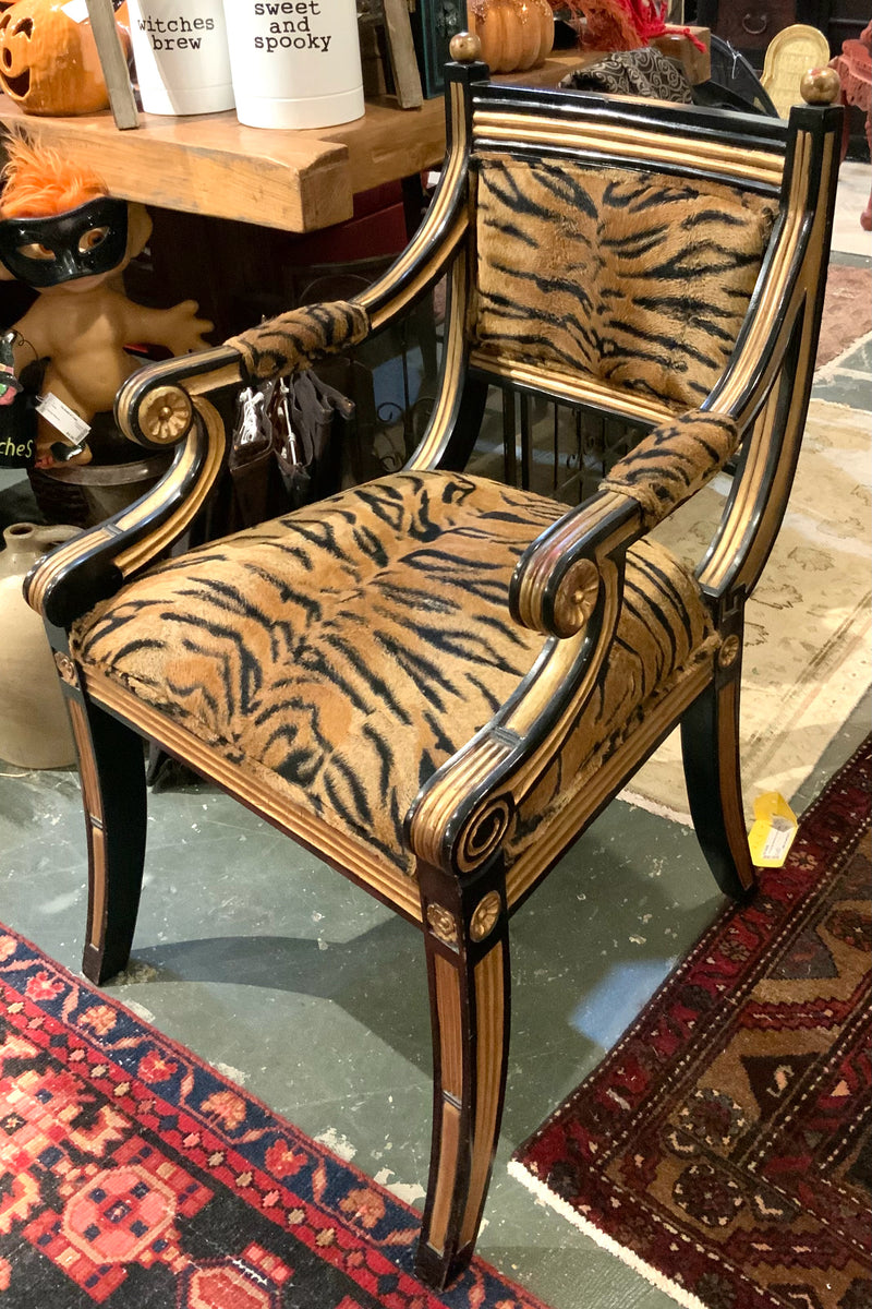 Hollywood Regency Arm Chair with Animal Print Upholstery