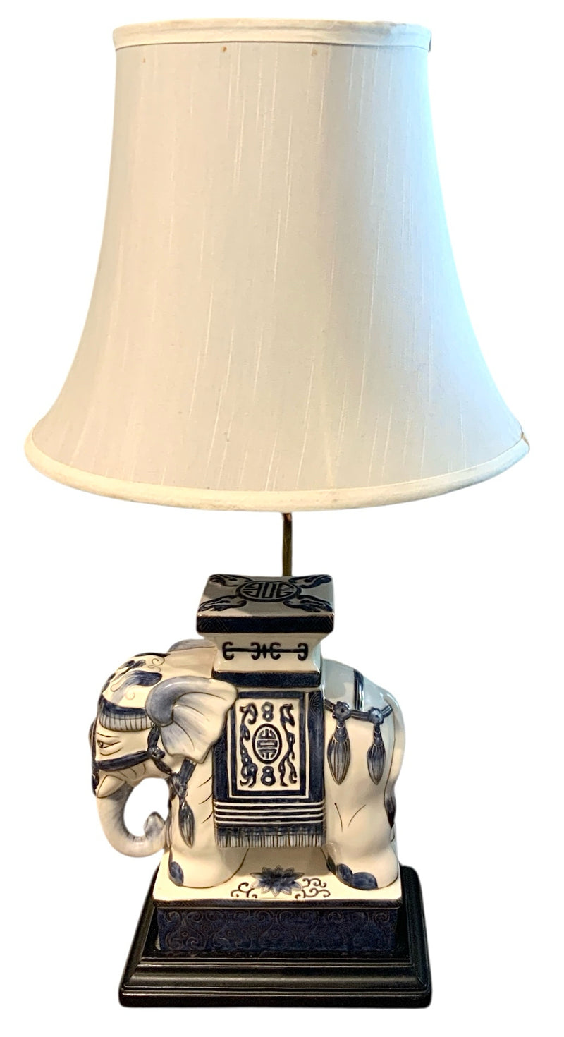Vintage Bombay Blue & White Elephant Lamp