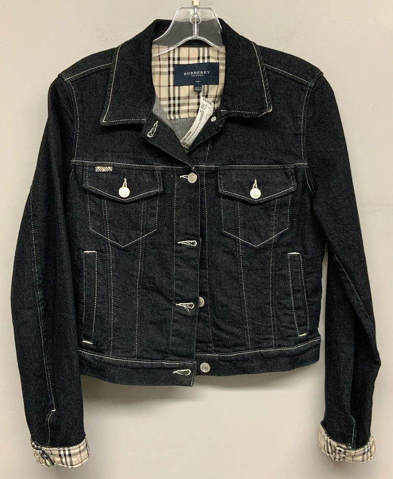 BURBERRY Dark Wash Denim Check Cuff Jacket