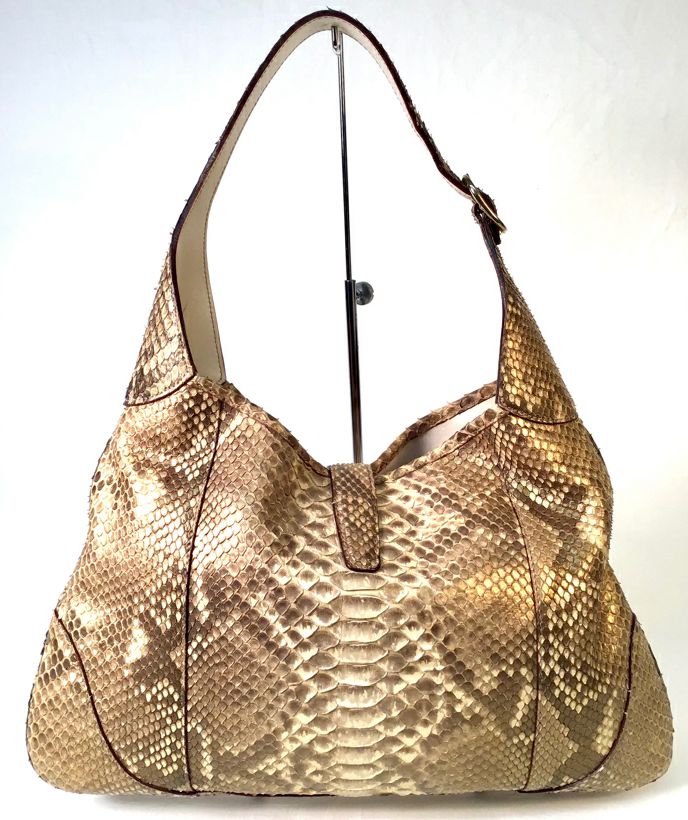 GUCCI Gold Cream Python Jackie Hobo